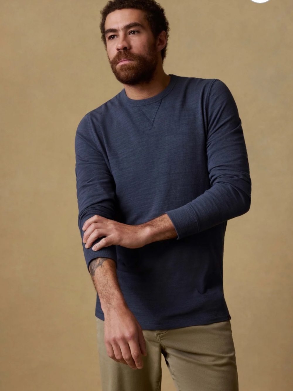 Faherty Sunwashed Slub Crew Long Sleeve Blue Nights Everyday Basics Organic